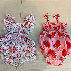 12-18 month baby gir rompers roses and watermelon